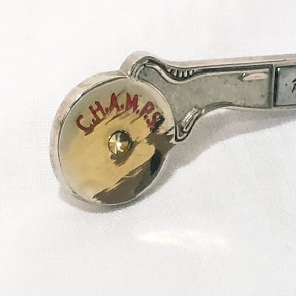 Pizza Hut CHAMPS Pizza Cutter Shaped Pin 1" Advertisement Silver tone - Picture 2 of 5